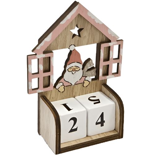 1 Calendrier de l'avent de la maison du père Noël en bois rose et naturel REF/DEK0476 - Hobi