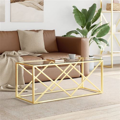Non Communiqué Doré Table Basse 110X45x45 Cm Acier Inoxydable Et Verre