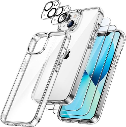 Coque Silicone Transparente + Verres Trempes et Protections Camera Arriere X2 Pour iPhone 13 Mini Little Boutik®