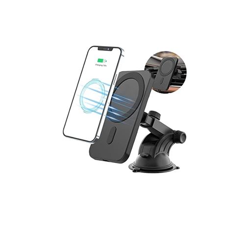 Chargeur de Voiture Magnétique Sans Fil 15W - Support de Montage Sur Tableau de Bord (Noir)-Chronus
