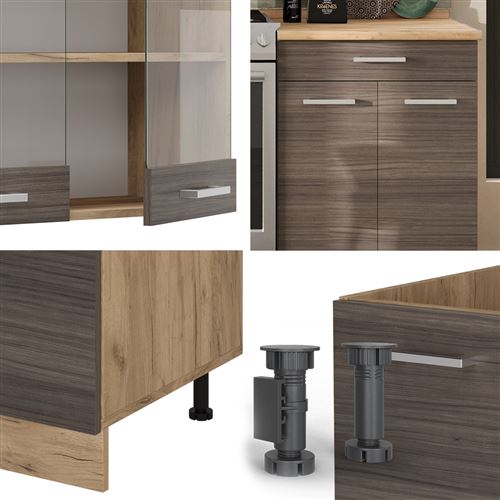 Vicco Cuisine R-Line, gris noble/chêne doré, 200cm sans PT