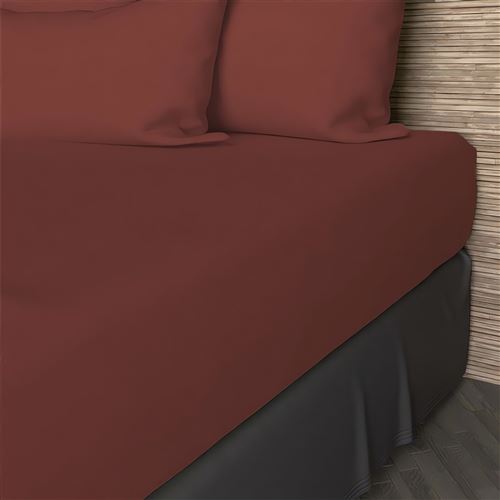 Drap housse en coton 57 fils 90x200 cm UNI brique, par Soleil d'ocre