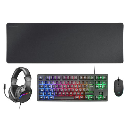 Mars Gaming MCP-RGB3, Pack Gaming Teclado Fixed RGB + Ratón Gaming RGB Flow 3200 DPI + Auriculares Over-Ear RGB + Alfombrilla XXL, Combo Gaming en Negro, Rosa o Blanco y con Idioma Español, Francés o
