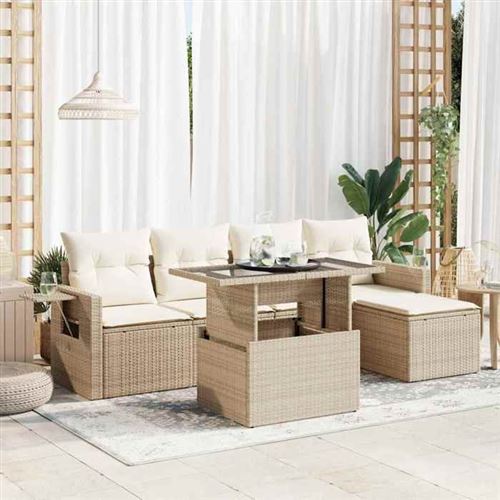 VIDAXL - Salon de jardin - Résine tressée - Beige - 6 pièces - 5 personnes - Image 2