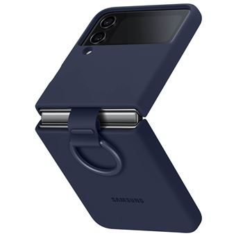 Coque en silicone avec anneau pour Samsung Galaxy Z Flip 4 Bleu marine