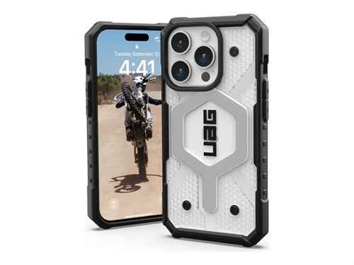 UAG Rugged Case for Apple iPhone 15 Pro [6.1-inch] - Pathfinder Clear Ice - Coque de protection pour téléphone portable - compatibilité avec MagSafe - polyuréthanne thermoplastique (TPU) - argent, glacé - pour Apple iPhone 15 Pro