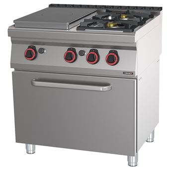 Fourneau gaz 2 feux + 1 plaque coup de feu avec four à gaz GN 1/1 80 Casselin
