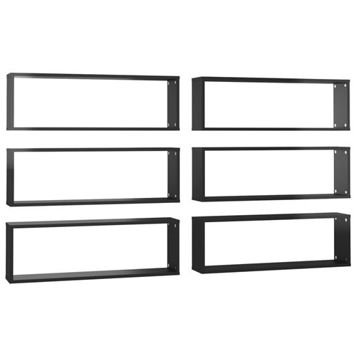 vidaXL Étagères cube murales 6pcs Noir brillant 80x15x26,5cm Aggloméré