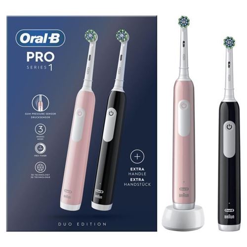 Oral-B Pro1 Christmas Pack de 2 Brosses &agrave; Dents &Eacute;lectriques Rose/Noir