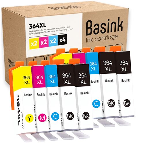 Basink Cartouche d'encre Compatible avec HP 364XL Pack 10 pour Photosmart 5520 5510 6525 6520 5515 5525 5522 5524 6510 Deskjet 3520 Officejet 4620