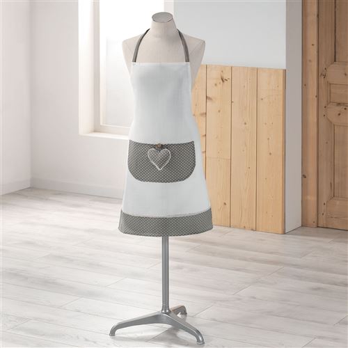 Tablier +poche 60 x 80 cm polyester fanny Gris/Blanc