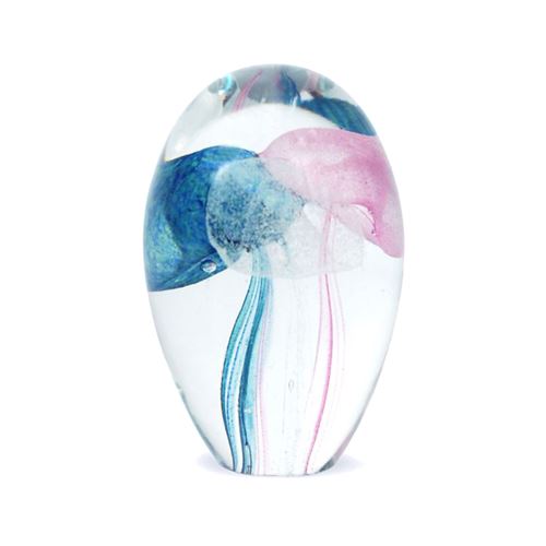 Presse Papier Méduse En Verre 8 Cm - Bleu Et Rose
