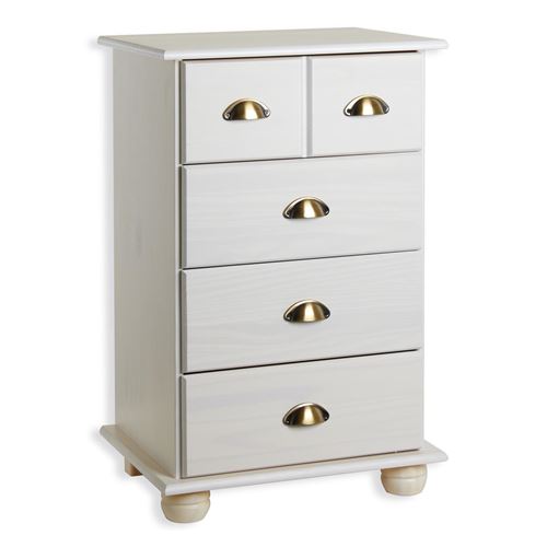 Commode apothicaire COLMAR en pin massif, 4 tiroirs, lasuré blanc