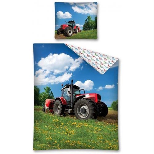Rural - Parure de Lit Tracteur Rouge - Housse de Couette Coton