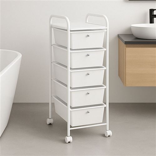 Caisson Sur Roulettes Gina Chariot Avec 5 Tiroirs En Plastique Blanc Transparent Et 1 Etagere Rangement Salle De Bain Metal Blanc Achat Prix Fnac