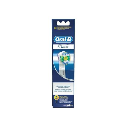 Lot de 2 brosses 3d white, t&ecirc;tes de rechange pour brosse &agrave; dents &eacute;lectrique, oral-b, eb18, , blanc