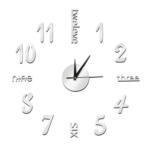 Stickers muraux horloge digitale Horloge murale DIY 3D Horloge murale décorative pour la maison Argent