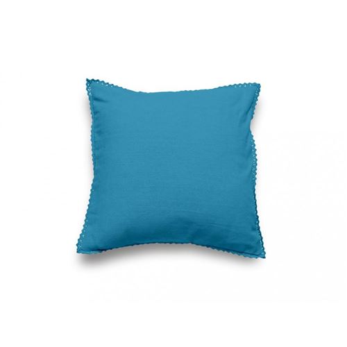 Coussin pur coton 40 x 40 cm - DENTELLE - Bleu