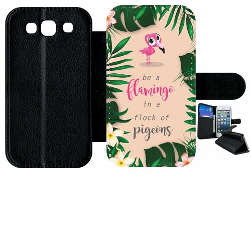 Etui À Rabat Samsung Galaxy S3 Modèle I9300 Etre Un Flamant Rose Dans Un Troupeau De Pigeons Fond Rose 2