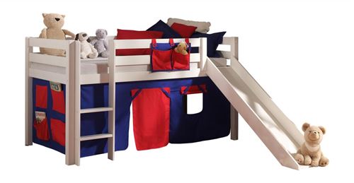 Lit enfant avec toboggan ""pino rouge"" 90x200cm blanc