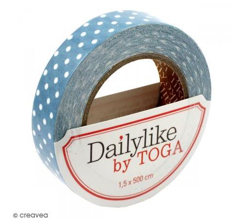 Masking tape tissu - Bleu canard - Pois blancs - Daily Like - 5 m