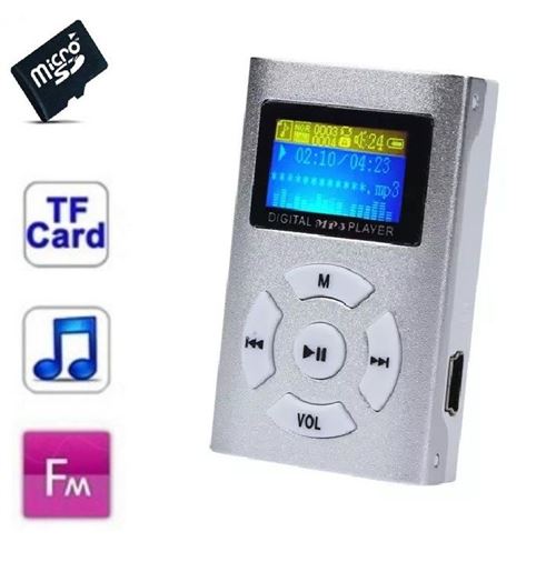 Lecteur MP3 4 Go - à carte mémoire - clip ceinture - Ecran LCD - Radio FM - Gris