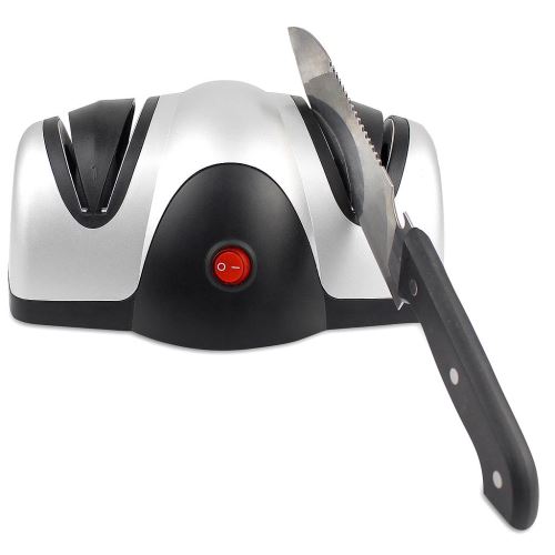 Todeco - Aiguiseur Electrique de Couteau, Aiguiseur à Deux Niveaux, Noir/Argent, Matériau: Plastique ABS