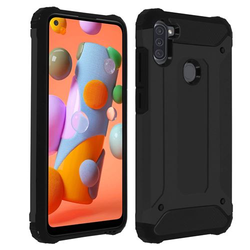 Coque pour Samsung Galaxy A11 Design Relief Bi-matière Antichoc Antichute 1.8m Noir
