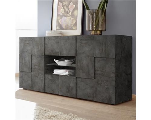 Bahut 2 portes 2 tiroirs anthracite SANDREA 5 - L 181 x P 42 x H 84 cm