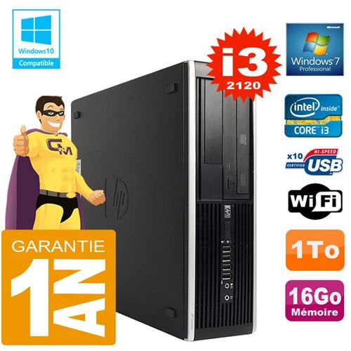 Pc hp compaq 8300 sff core i3-2120 ram 16go disque 1 to graveur dvd wifi w7