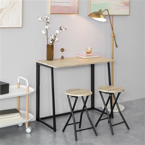 Set de 1 Table + 2 Chaises Table à Manger Table de Cuisine Ensemble Table de Balcon + 2 tabourets avec Repose-Pieds Table,OGT18-N,SoBuy®