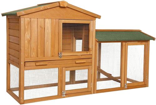 Comparer les prix de dibea RH10240 Clapier/Cabane à Lapin Enclos en Bois de 2 Etages avec 3 Portes/1 Rampe 147 x 52 x 85 cm