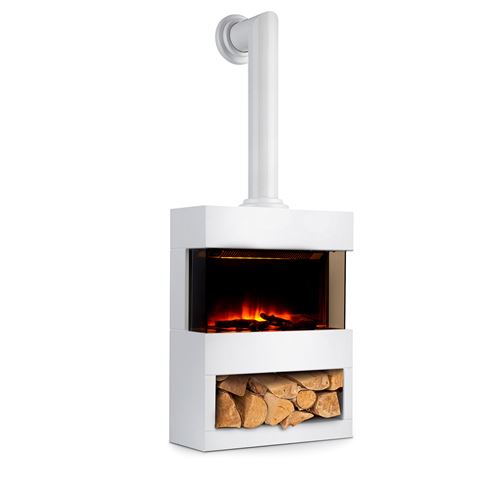 Cheminée Électrique 900/1800W Simulation De Flamme Tuyau De Poêle Blanc