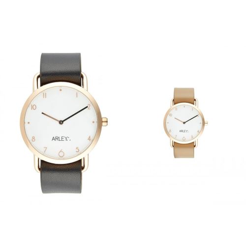 Montre Mixte Arley Mouvement Quartz Cadran Nacre 36mm Et Bracelet Noir et Caramel En Cuir ARL505