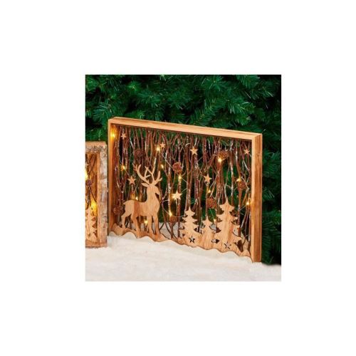 Cadre en bois avec décor lumineux H 35 cm - 30x40x5 cm - Marron bois