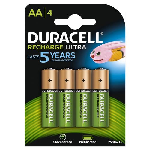 Duracell Recharge Ultra Piles Rechargeables type AA 2500mAh, Lot de 4