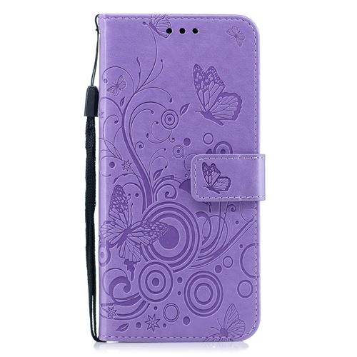 Etui en PU fleur papillon violet pour votre Huawei Mate 20 Lite/Maimang 7