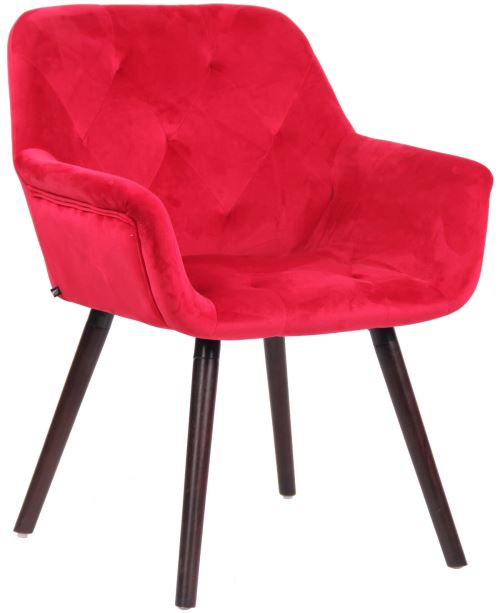 Chaise de Salle à manger Cassidy en Velours - Chaise avec accoudoirs - Piètement Bois de hêtre Café - Couleur Rouge