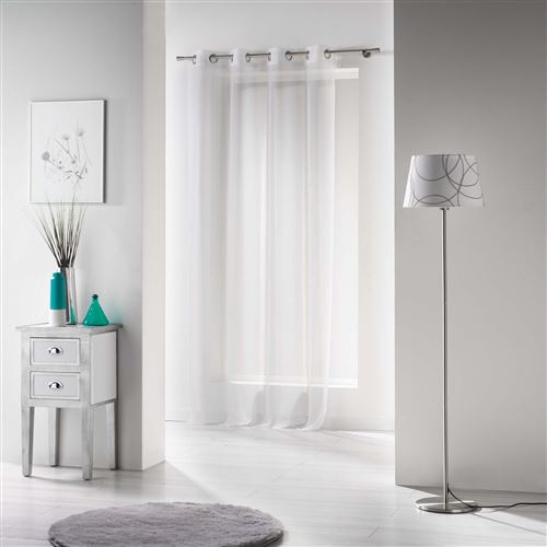 Panneau a oeillets metal 140 x 280 cm voile uni voiline Blanc Douceur d'Intérieur