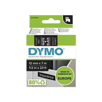 DYMO LabelManager cassette ruban D1 12mm x 7m Blanc/Noir (compatible avec les LabelManager et les LabelWriter Duo)