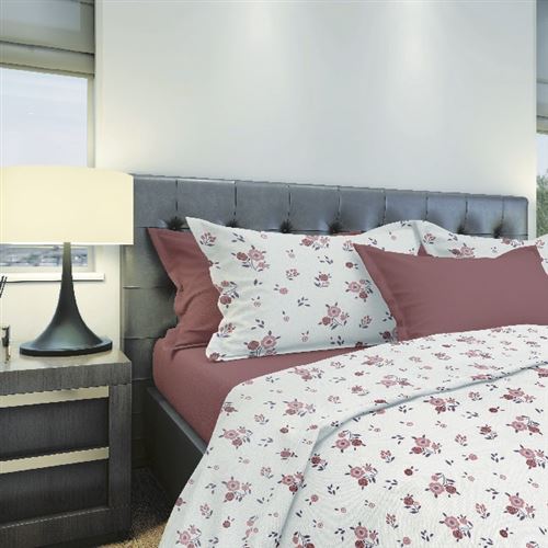 HOMEMANIA Literie Bouquet - Double - avec drap housse, drap, taie d'oreiller -Multicolore en Coton, 240x280 cm