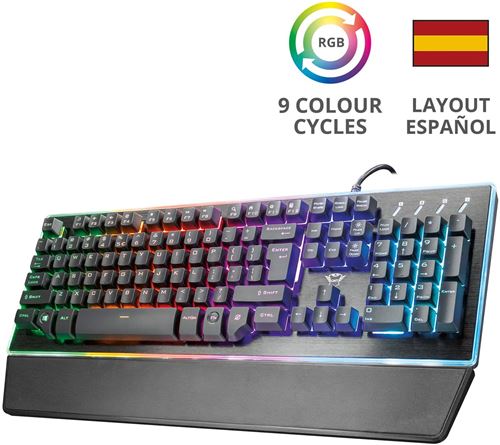 Trust GXT 860 THURA Clavier USB Espagnole Noir - Claviers (Standard, avec Fil, USB, Clavier mécanique, LED, Noir)