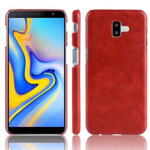 Etui en PU enduit rigide rouge pour votre Samsung Galaxy J6 Plus