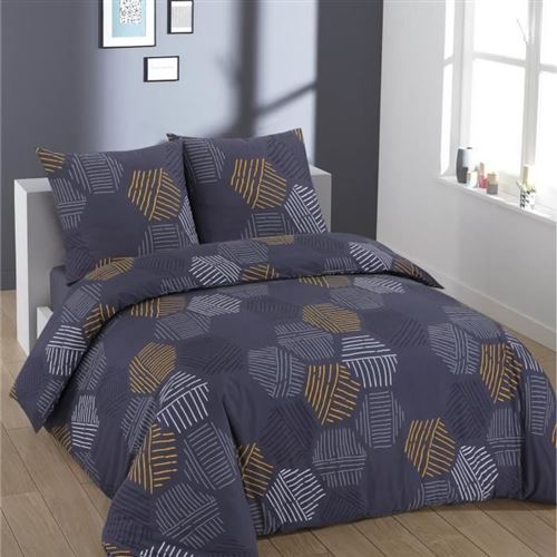 Vision Parure De Couette 100% Coton Hexa Gris / Jaune 220x240cm