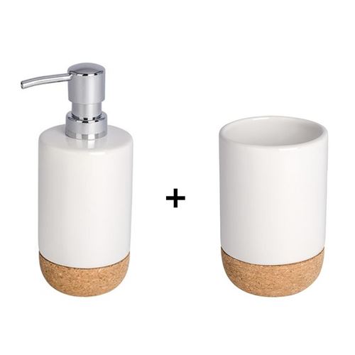 Wenko - Accessoires de lavabo - Gobelet et distributeur de savon Corc - Blanc