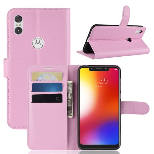 Etui en PU litchi flip rose pour votre Motorola One/P30 Play