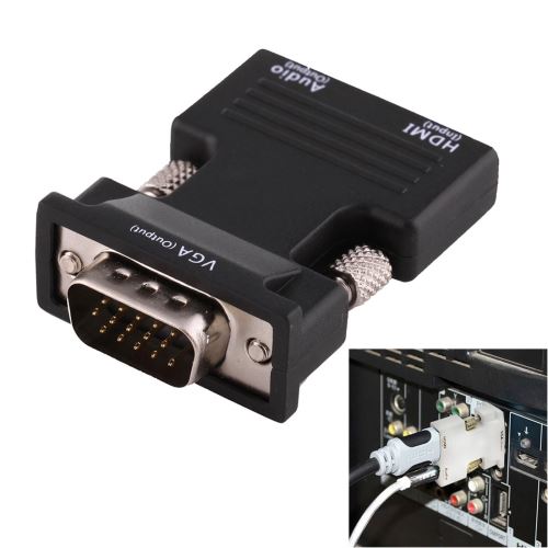 Connectique Câble & adaptateur moniteur Convertisseur mâle HDMI vers VGA avec adaptateur de sortie audio pour projecteur, moniteur, téléviseurs (noir)
