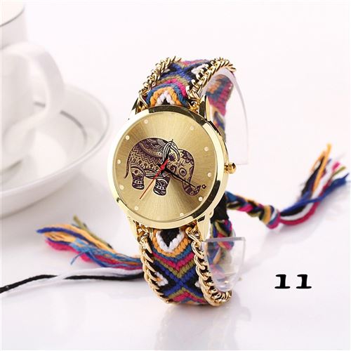 Montre Femme Genève tressé-bricolage éléphant main nationale Blanc