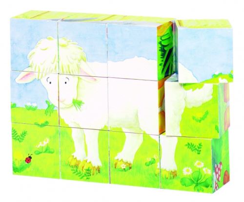 Puzzle de cubes Animaux Bébés, Puzzle Enfant en bois Goki
