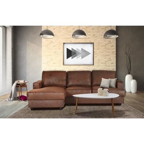 PAUL Canape dangle gauche 4 places - Tissu Marron vintage - Contemporain - L 215 x P 140 cm